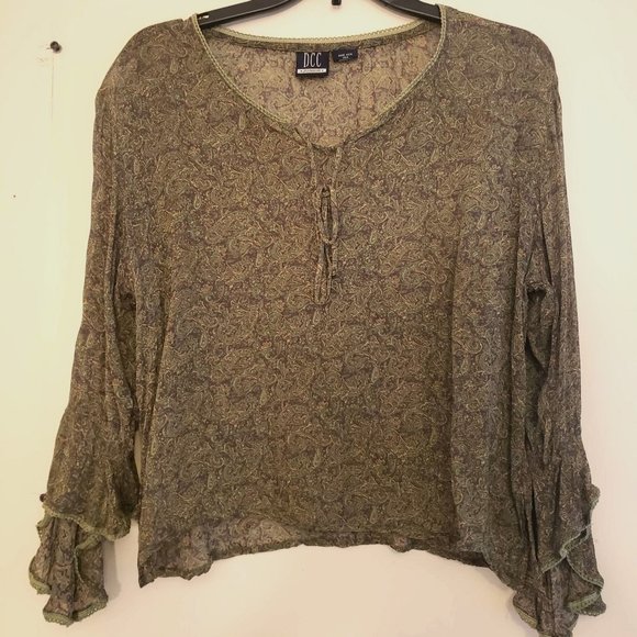 DCC Green/Brown Paisley Boho Top - Picture 1 of 4